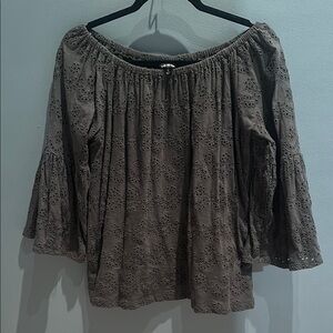 LUCKY BRAND Green Eyelet Off Shoulder Top